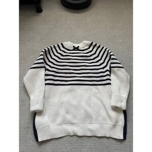 Kate‎ Spade New York Striped Chunky Knit * Flaws* Sweater XL Cream Navy Side Zip
